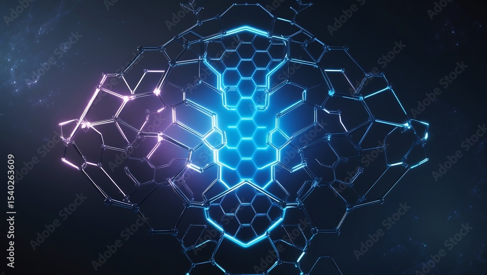 Aufkleber abstract geometric design featuring a central glowing blue hexagon pattern surrounded by a complex m