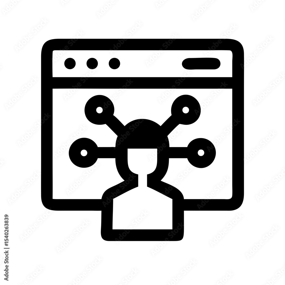 Poster silhouette browser with ai network on transparent background for web and graphic design