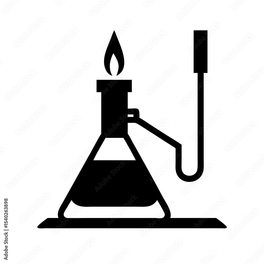 Poster silhouette bunsen burner experiment on transparent background for web and graphic design