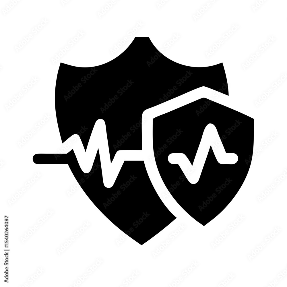 Poster silhouette heartbeat and shield on transparent background for web and graphic design