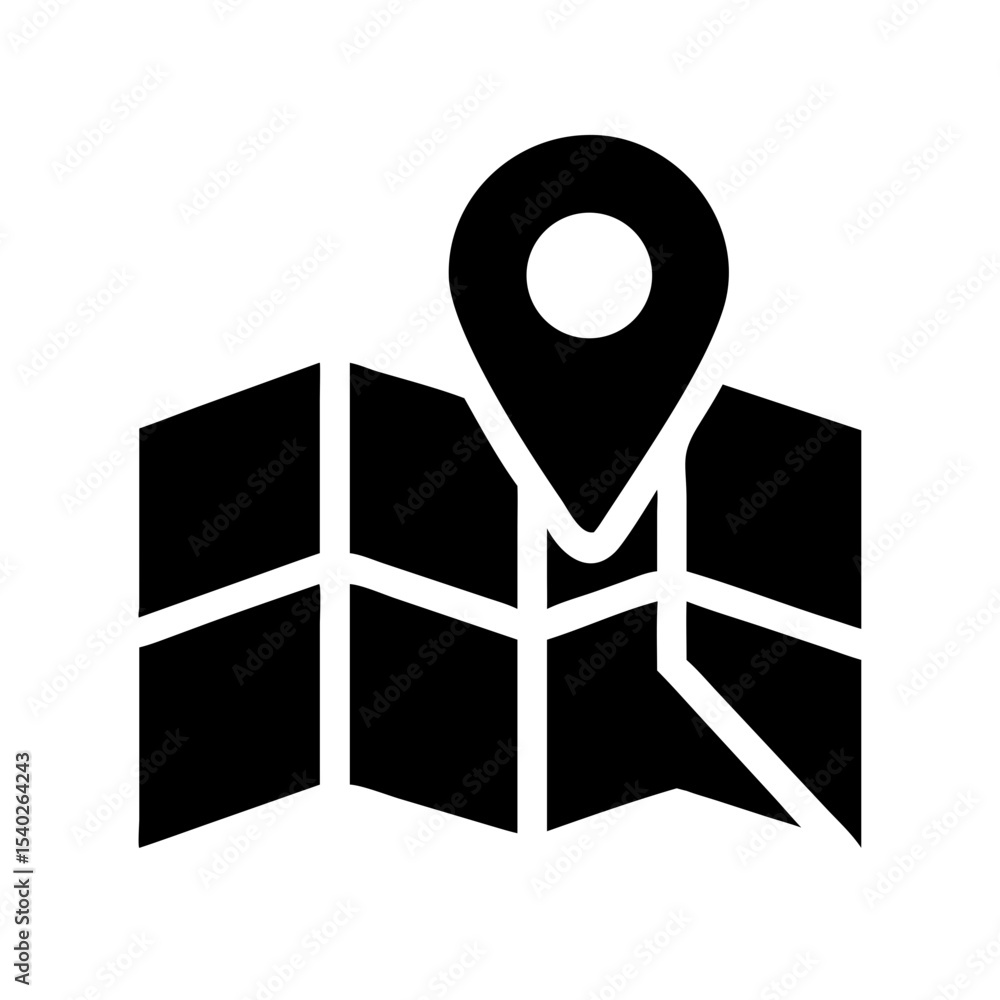Poster silhouette map with pin point on transparent background for web and graphic design
