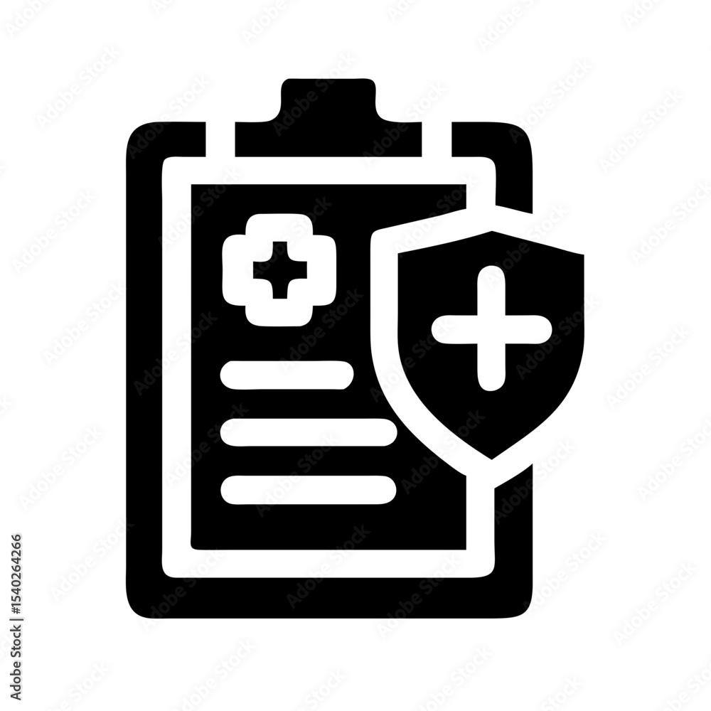 Poster silhouette medical report with shield on transparent background for web and graphic design