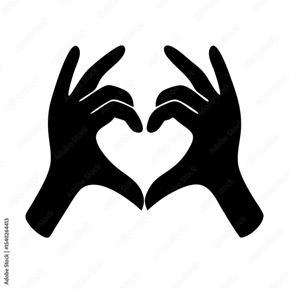 Poster silhouette protective hands with heart on transparent background for web and graphic design