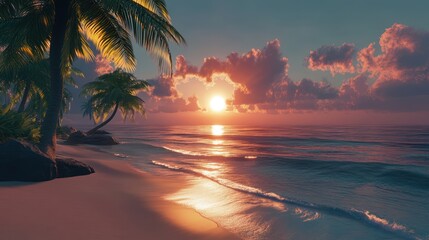 Serene Sunset on Tropical Beach Paradise