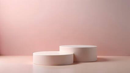 “Minimal two-step podium on pale pink background for beauty product”