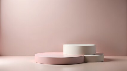 “Minimal two-step podium on pale pink background for beauty product”