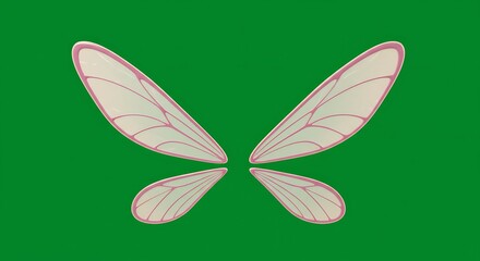 vector cartoon insect wings with transparent membrane and shine, fairy style icon, centered on isolated green screen
