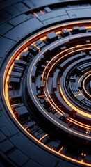 Naklejka premium Abstract Dark Grey and Orange Circular Technology Pattern