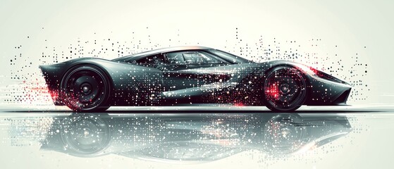 Sleek supercar in motion, dissolving into pixels