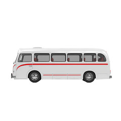 Vintage White Coach Bus with Red Stripe Side Profile isolated on transparent bacckground