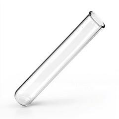Fototapeta premium A realistic empty glass test tube, transparent and clean, used in laboratory science for chemistry experiments, research, and analysis isolated on a white background, sharp focus