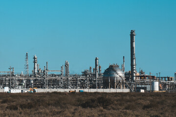 Industrial facilities of the Argentine petrochemical industry, Patagonia, Argentina.