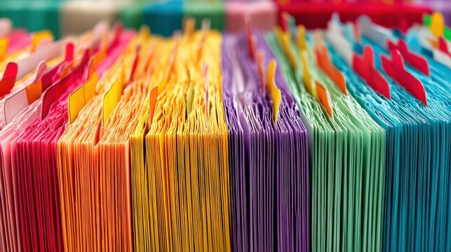 Brightly Colored File Folders Organized in a Vertical Arrangement