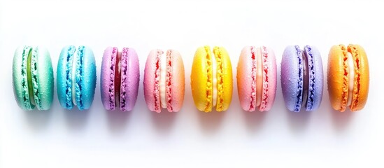 Row of colorful macarons in pastel hues