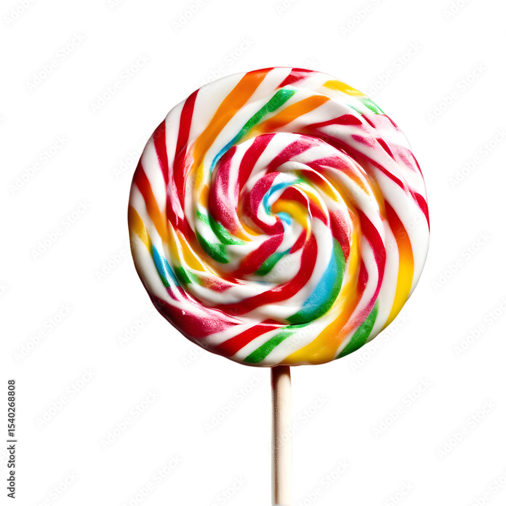 Poster a colorful lollipop on a stick, isolated on a empty plain background