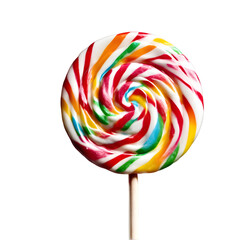 A colorful lollipop on a stick, isolated on a empty plain background