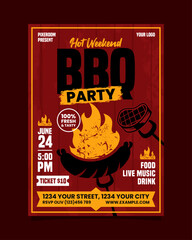 Hot Weekend BBQ  Party Portrait flyer, bbq invitation poster vector template design
