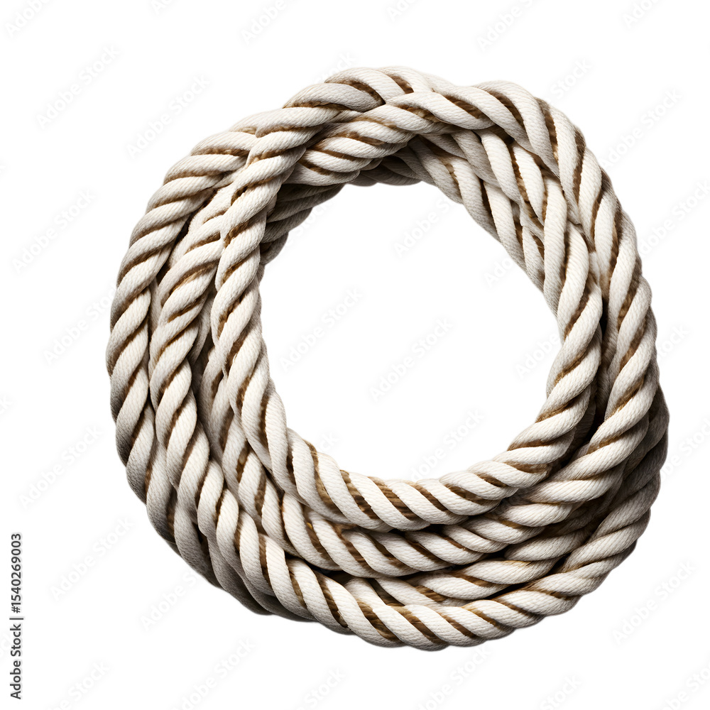 Poster a coiled rope lasso with knot, ready to throw, isolated on a empty plain background