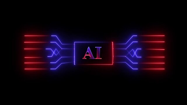 Motion graphic of digital AI logo with futuristic technology . Chat with AI or board, microchip, Futuristic Screen on 4k AI Circuit 