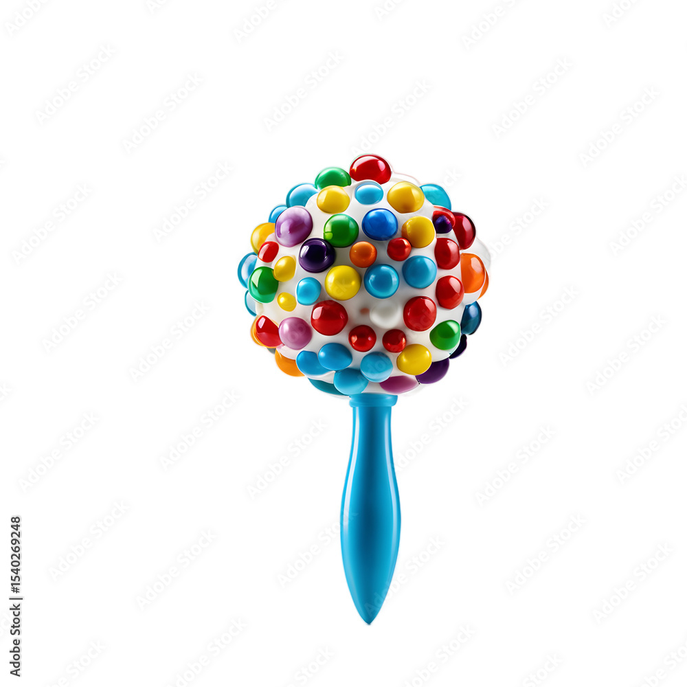 Poster a baby rattle with colorful beads inside, isolated on a empty plain background