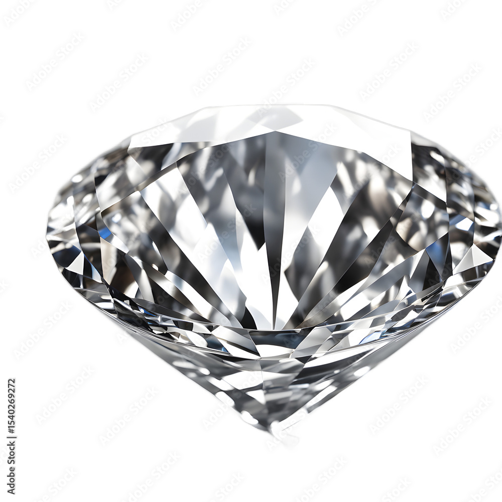 Poster a cut diamond with brilliant facets, sparkling, isolated on a empty plain background