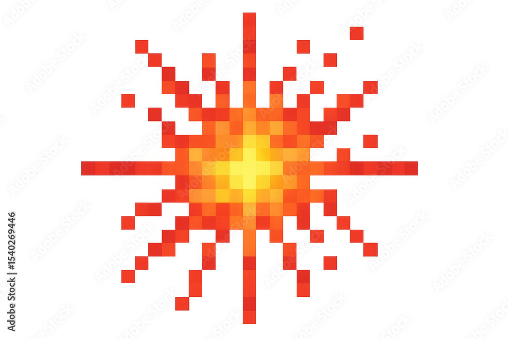 Poster pixelated explosion expanding on a transparent background, creating a vibrant and dynamic visual eff