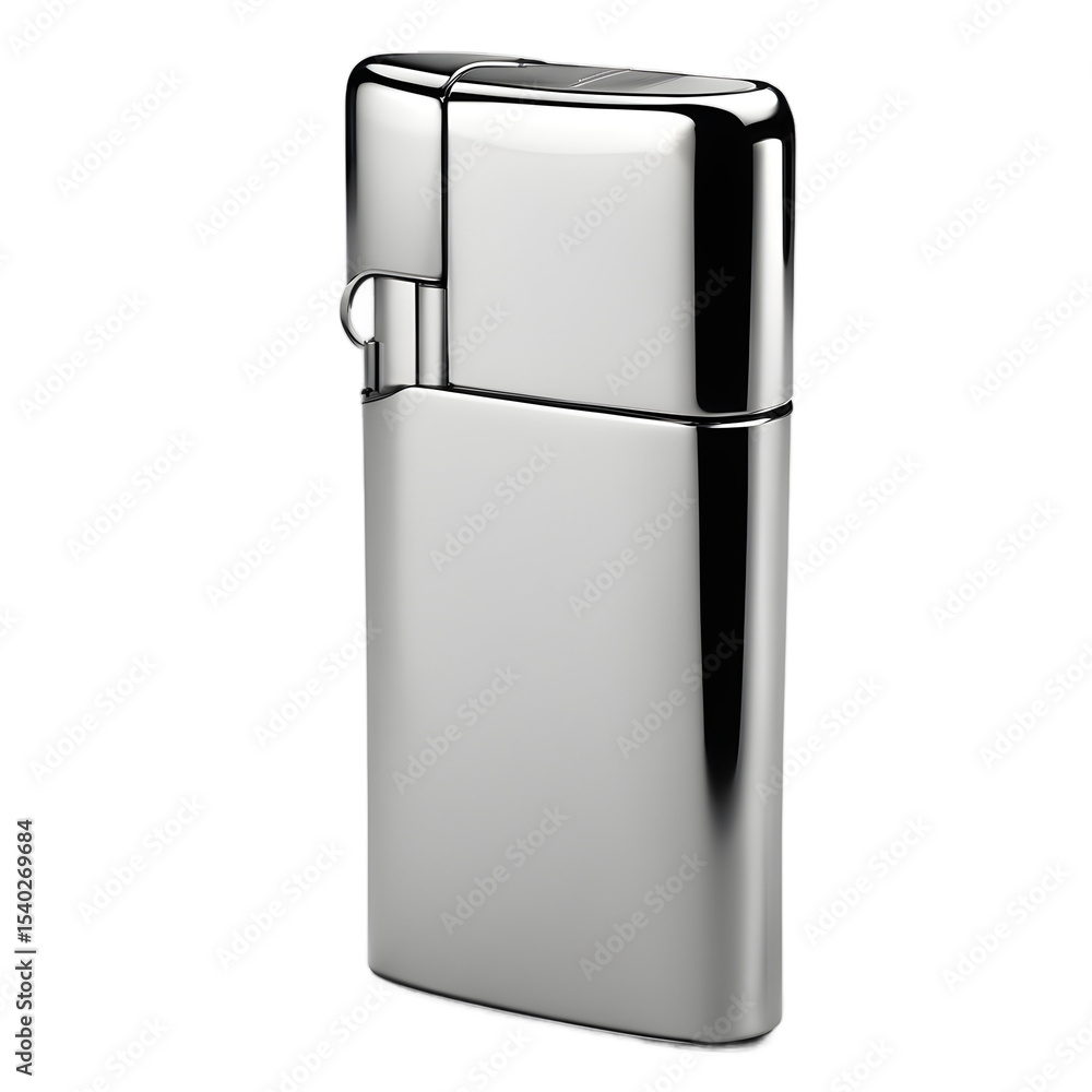 Poster A metallic lighter with a shiny finish and flip-top lid, isolated on a empty plain background