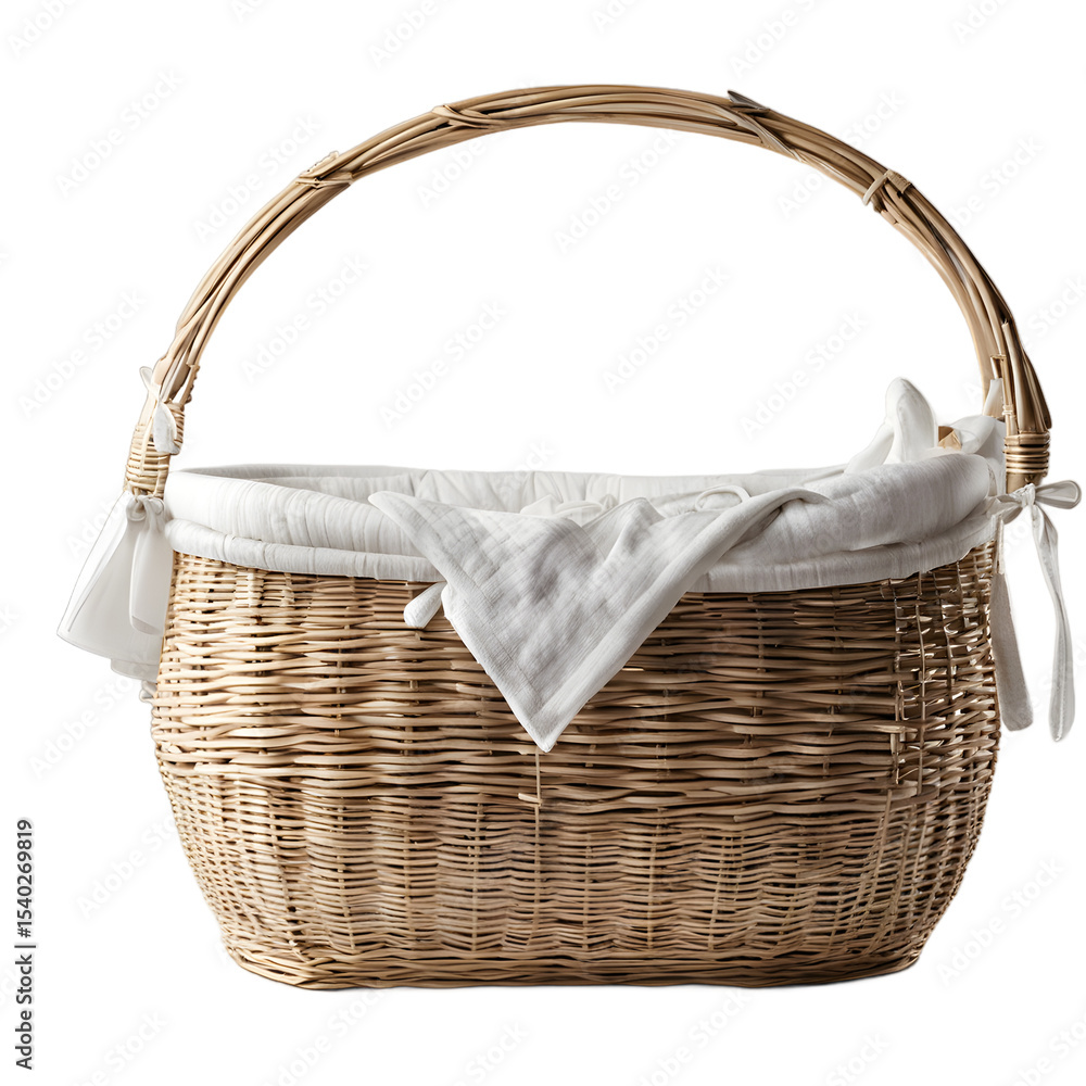 Poster a baby basket cradle with handles, isolated on a empty plain background