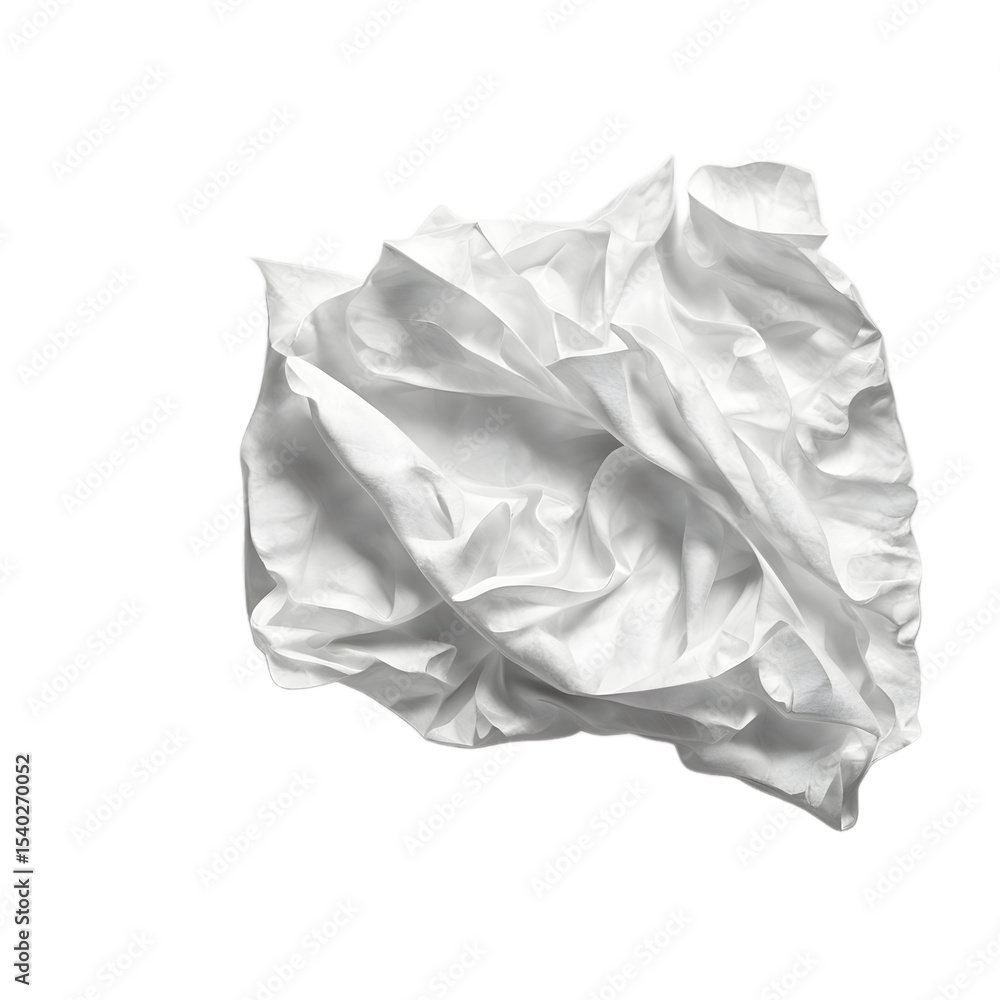 Poster A crumpled tissue (kleenex), slightly unfolded, isolated on a empty plain background