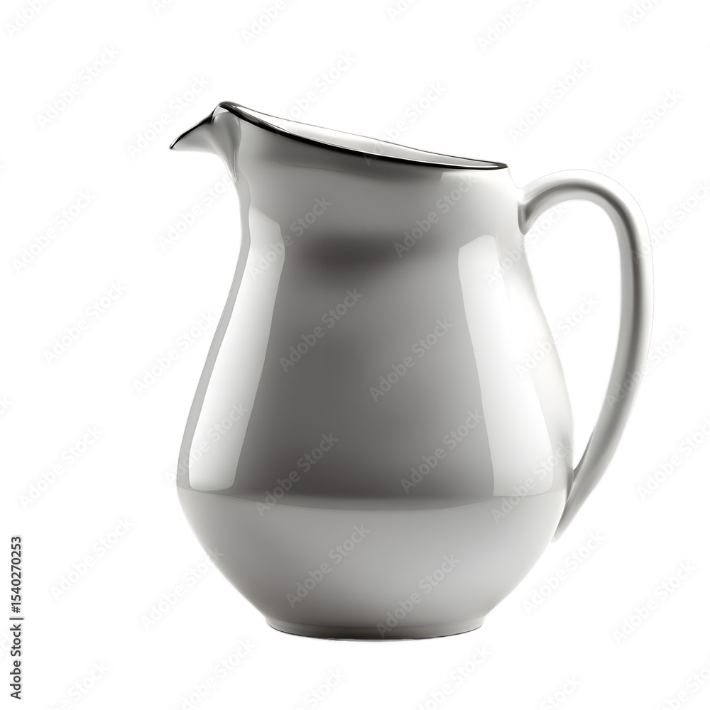 Poster a ceramic water pitcher with handle and spout, isolated on a empty plain background