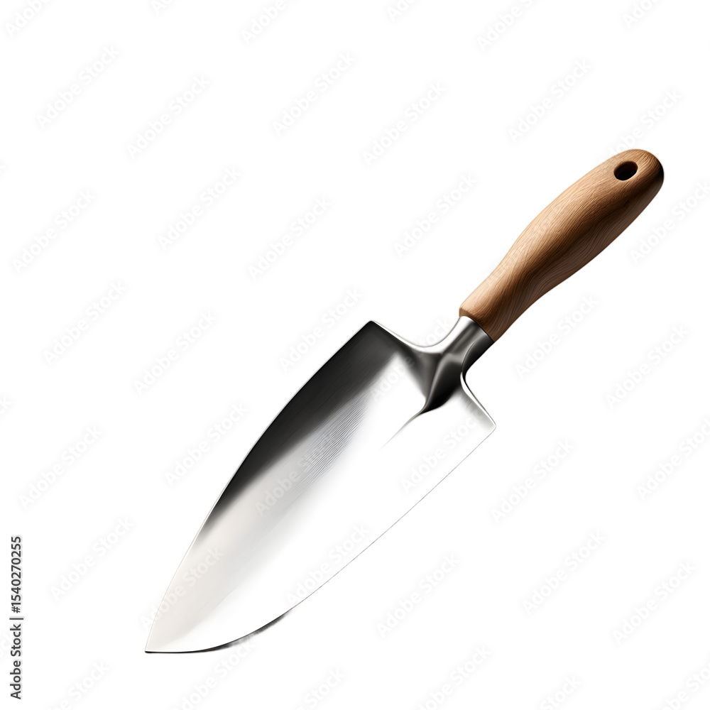 Poster a mason's trowel with wooden handle, isolated on a empty plain background