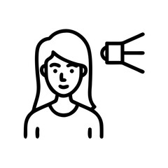 Line Art Icon of Woman Undergoing Eye Scan with Smart Glasses Technology – Facial Recognition and Augmented Reality Concept in Minimalist Style