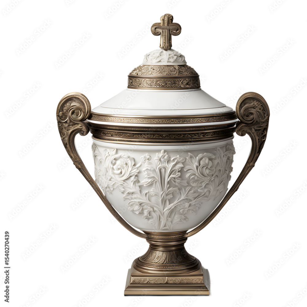 Poster a funerary urn with decorative lid, isolated on a empty plain background