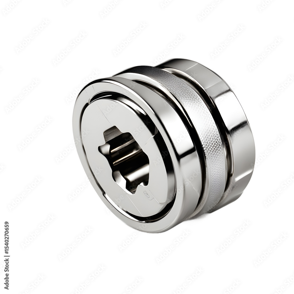 Poster a metal socket for wrenches, chrome-plated, isolated on a empty plain background