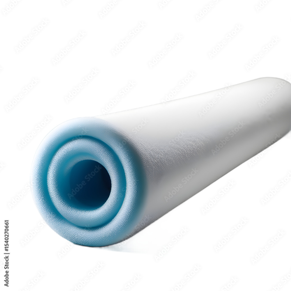 Poster a bright foam pool noodle, slightly bent, isolated on a empty plain background