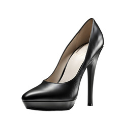 A high heel stiletto shoe in black leather, isolated on a empty plain background