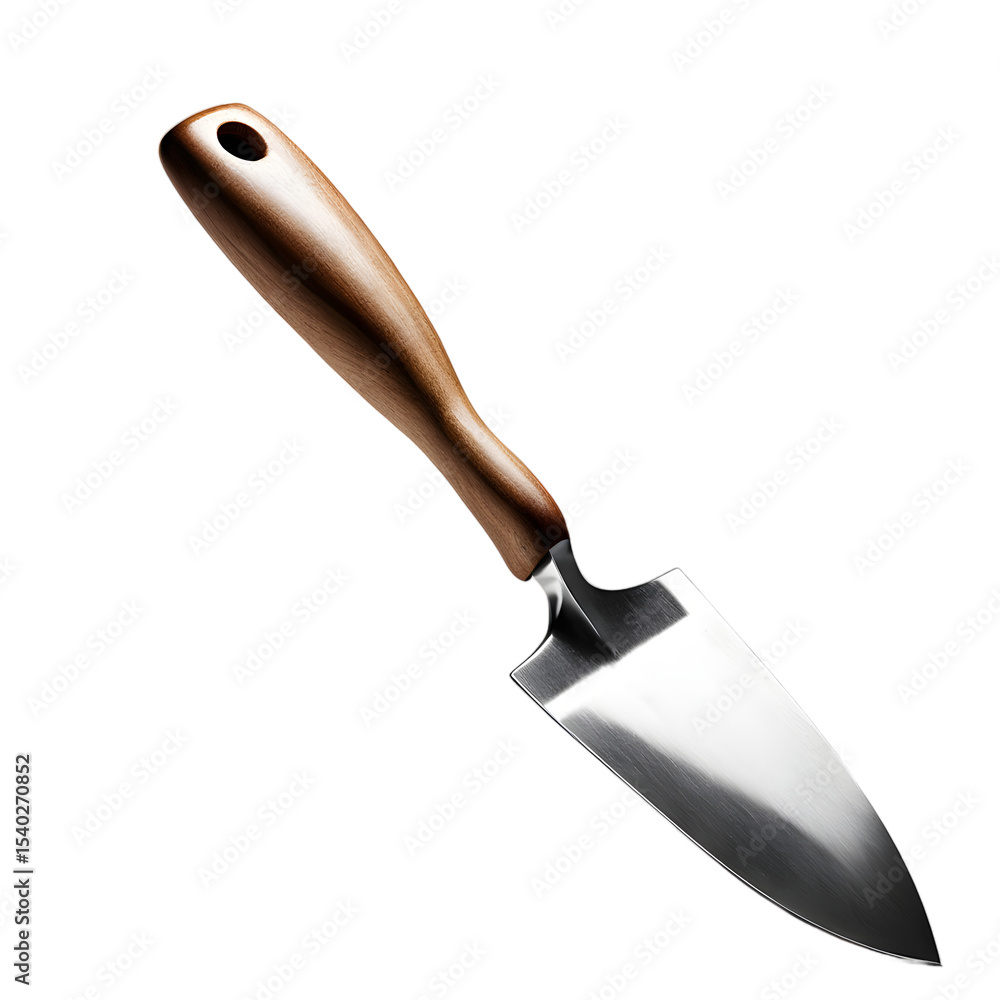 Poster a mason's trowel with wooden handle, isolated on a empty plain background