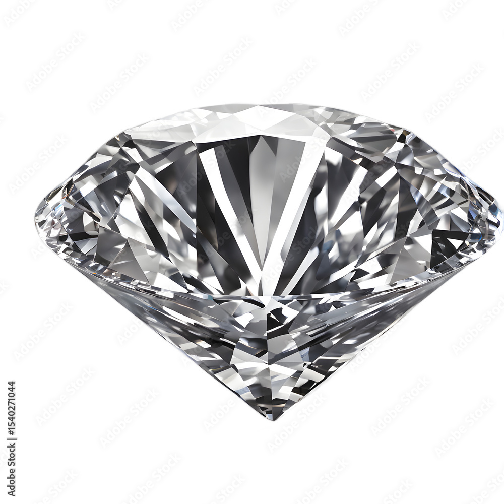 Poster a cut diamond with brilliant facets, sparkling, isolated on a empty plain background
