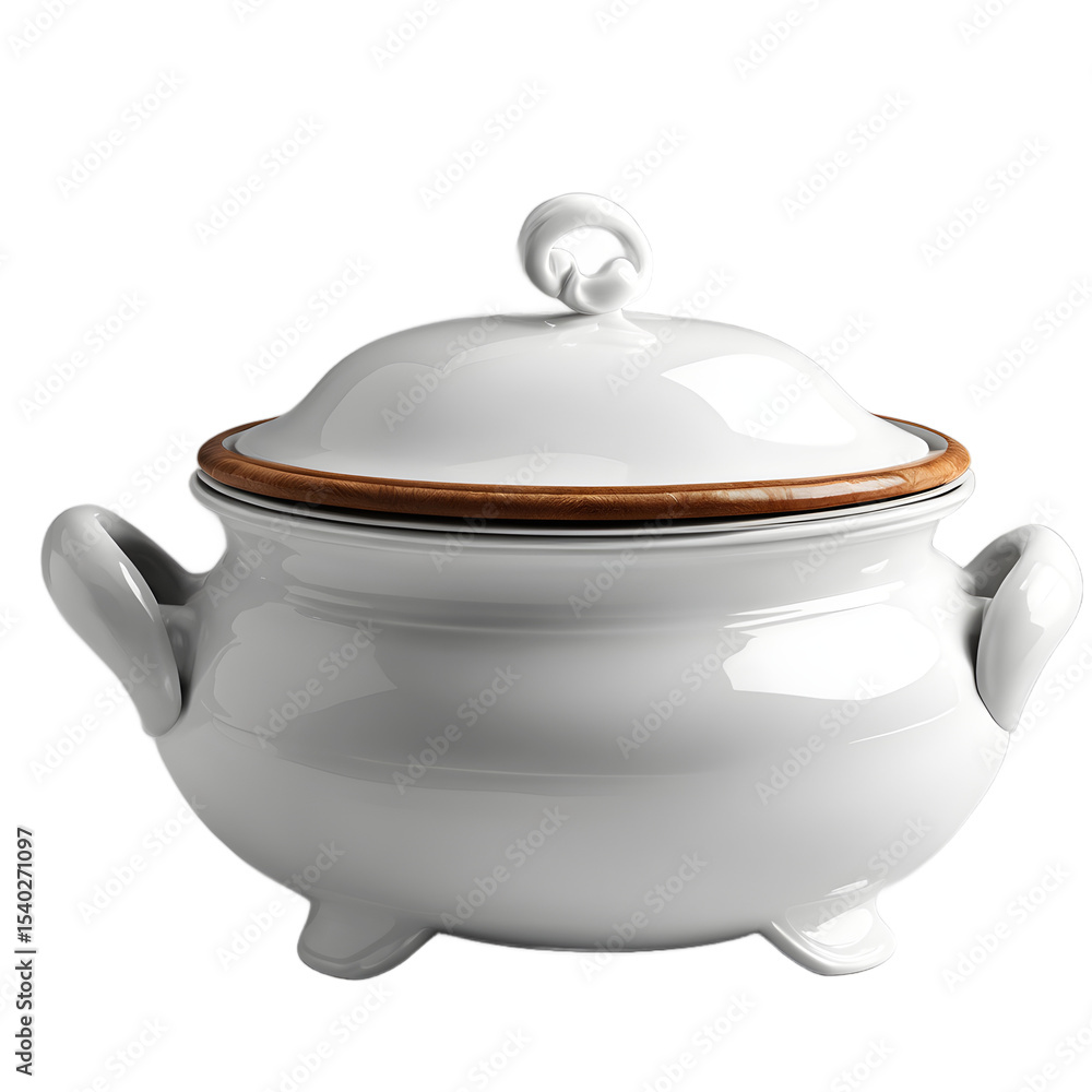 Aufkleber a ceramic soup tureen with lid and handles, isolated on a empty plain background