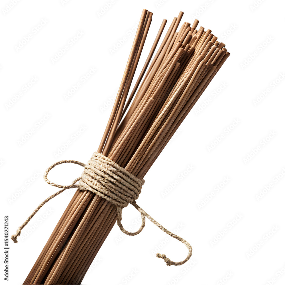 Poster a bundle of incense sticks tied with twine, isolated on a empty plain background