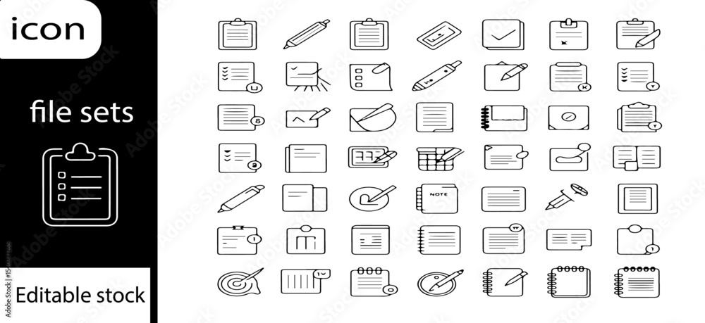 Poster a collection of various file and document related icons displayed in a grid pattern on a white backg