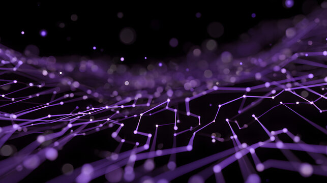 An intricate network of neon purple circuit lines and nodes glowing against a dark background