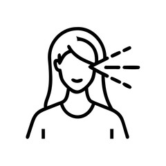 Line Art Icon of Woman Undergoing Eye Scan with Smart Glasses Technology – Facial Recognition and Augmented Reality Concept in Minimalist Style