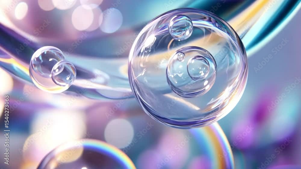 Poster Floating Spheres: Transparent spheres float gracefully against a backdrop of soft focus colors, evoking a sense of wonder and the beauty of science.
