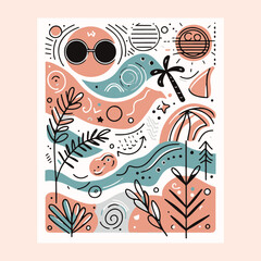 Obraz premium Abstract summer poster or card in simple scribble style