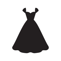 Elegant Black Evening Dress Silhouette Isolated on White Background