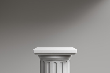 pillar podium in ancient greek column with soft contrast lighting front view, product display background, 3d render
