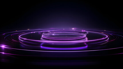 Multiple concentric rings radiating purple light pulses on a sleek dark surface with subtle reflections