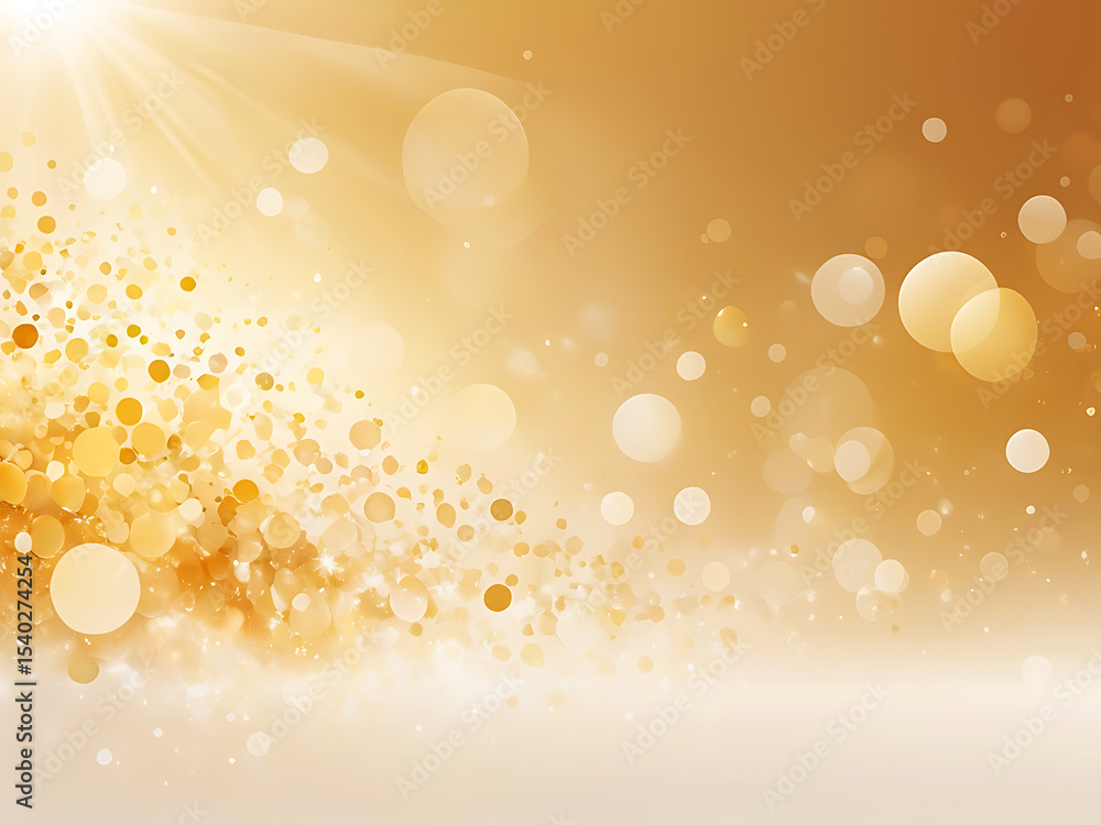 Poster golden abstract background with bokeh circles, light waves and sparkle particles – ai