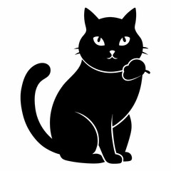 Obraz premium simple silhouette black British Scottish Fold cat eating vector icon on a whaite backround